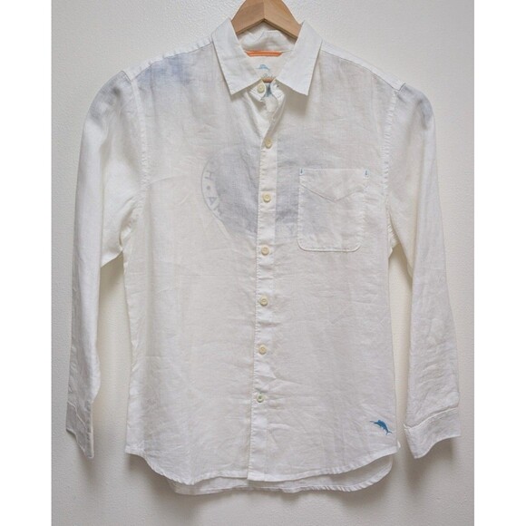 Tommy Bahama Shirt Sz M Destination Breezer Newport Beach White Linen Long Sleve - Picture 11 of 11